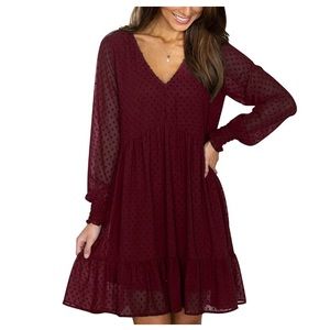 Long sleeve Swiss dotted ruffle mini dress size small